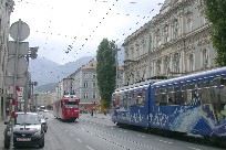 Colorful streetcars in Innsbruck Colorful streetcars in Innsbruck