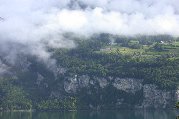 Portion of Wessen above cliffs across the Walensee