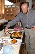 Paul readies the oven for one of our last main meals of the year 2003 Fritata is ready!