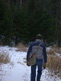 Paul takes the lead starting off on last hike in woods for the 2004 at cottage