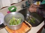 Paul cleans milkweed shoots picked just up the road Paul cleans milkweed shoots picked just up the road