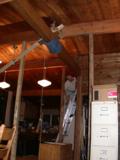 Notched posts in place supporting the beam at both ends