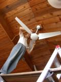 Paul attaches blades to industrial size fan