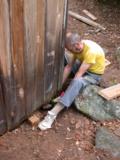 Paul adjusts coated beam; safety block still near his foot Paul adjusts coated beam; safety block still near his foot