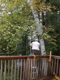 A safety line from the ladder to the deck railing