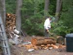End cut complete and now some hatcheting to bark End cut complete and now some hatcheting to bark