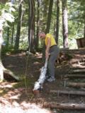 Measuring tape serves as plumb to show deviation from vertical