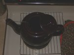 Teaball in pot w/ first pot of boiling water Teaball in pot w/ first pot of boiling water