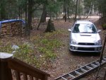 Fall of ladder from heavy winds resulted in dent in hood on driver's side