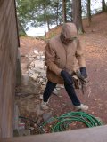 Heavy winter jacket - with the hood tied tightly - enabled Paul to get some work done