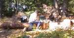 Paul saws on the first round - the uphill end is slightly off the ground Paul saws on the first round - the uphill end is slightly off the ground
