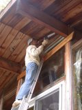 Caulking before covering the gaps with finishing cedar