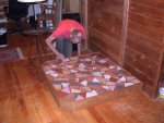 Paul carefully removed grout and adhesive adhering to inner part of cedar frame