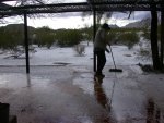 Hail melted quickly on the patio