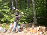 For Kitty to get the axe high and not lose it backward requires a hold up the handle