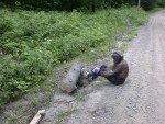 Paul just stays sitting after completing last cut - the only comfortable position near the end