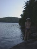 Our canoe is 'docked' behind the point beyond and to the left of Paul