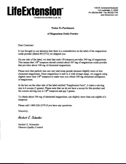LEF letter re. MgO batch #200586