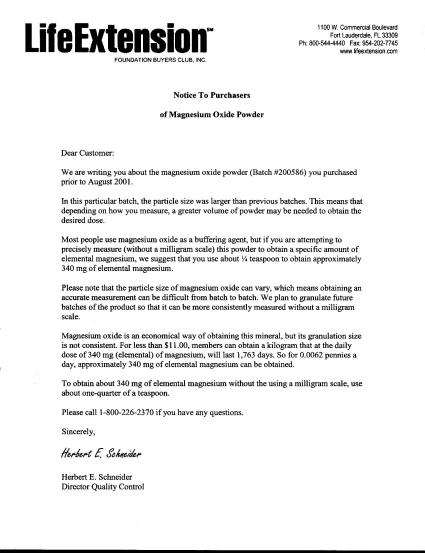 LEF letter re. MgO batch #200586