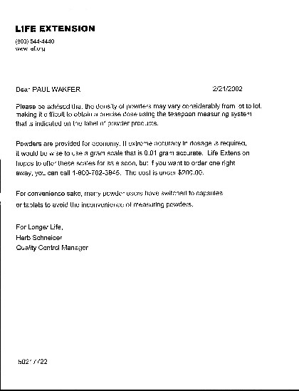 LEF letter re. powders